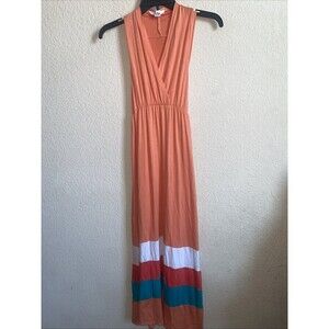 5th & Love Women Maxi Long Tank Dress Coral M V Neck Tie Back Tropical Summer